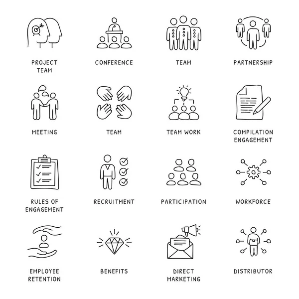 Business Concepts Hand Drawn Icons Vector — Stock Vector