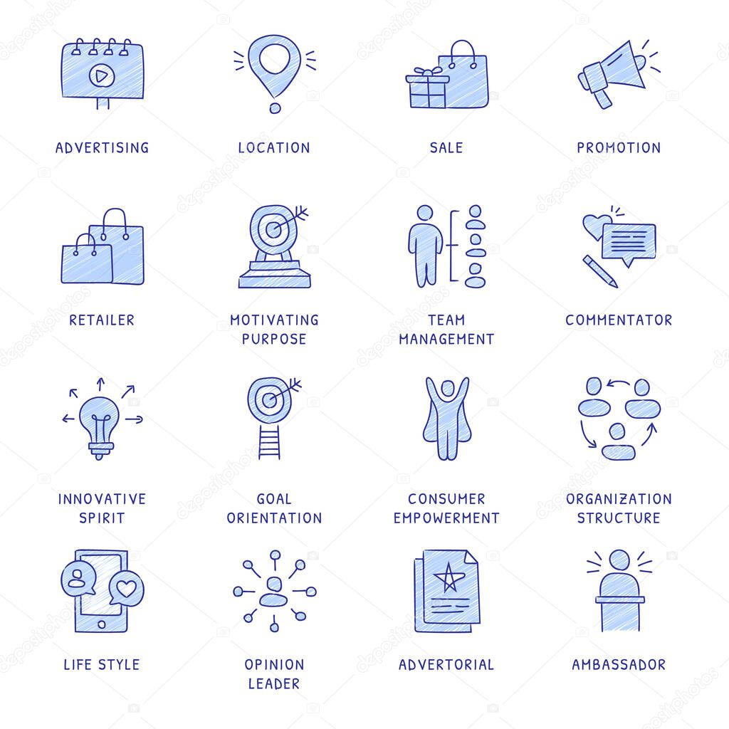 Business Concepts Hand Drawn Colored icons - vector