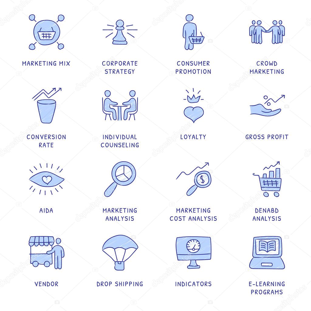 Business Concepts Hand Drawn Colored icons - vector