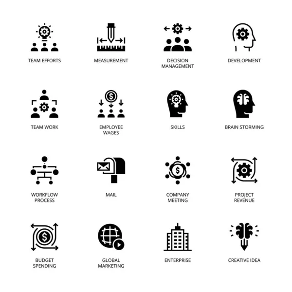 Gestão Negócios Ícones Glifo Sólido Vetor —  Vetores de Stock