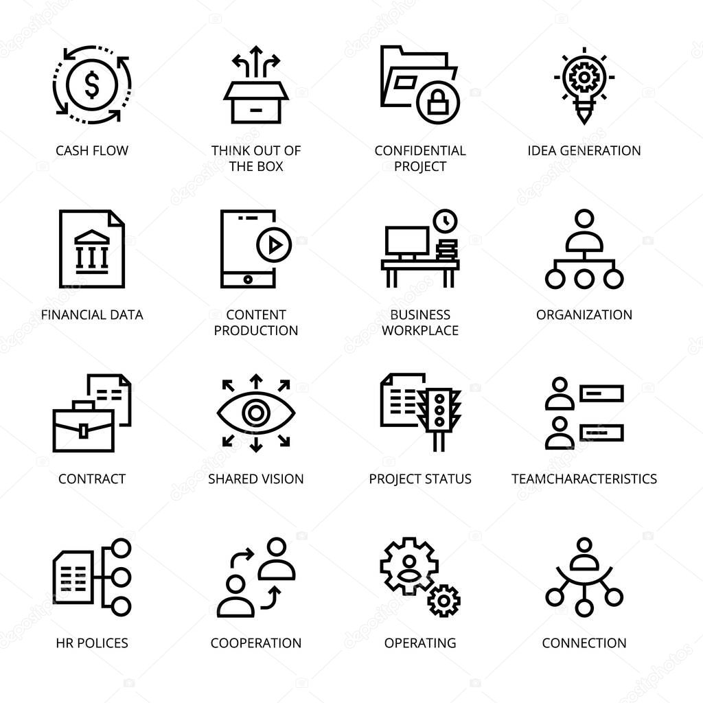 Business Management outline icons, stroke, vector