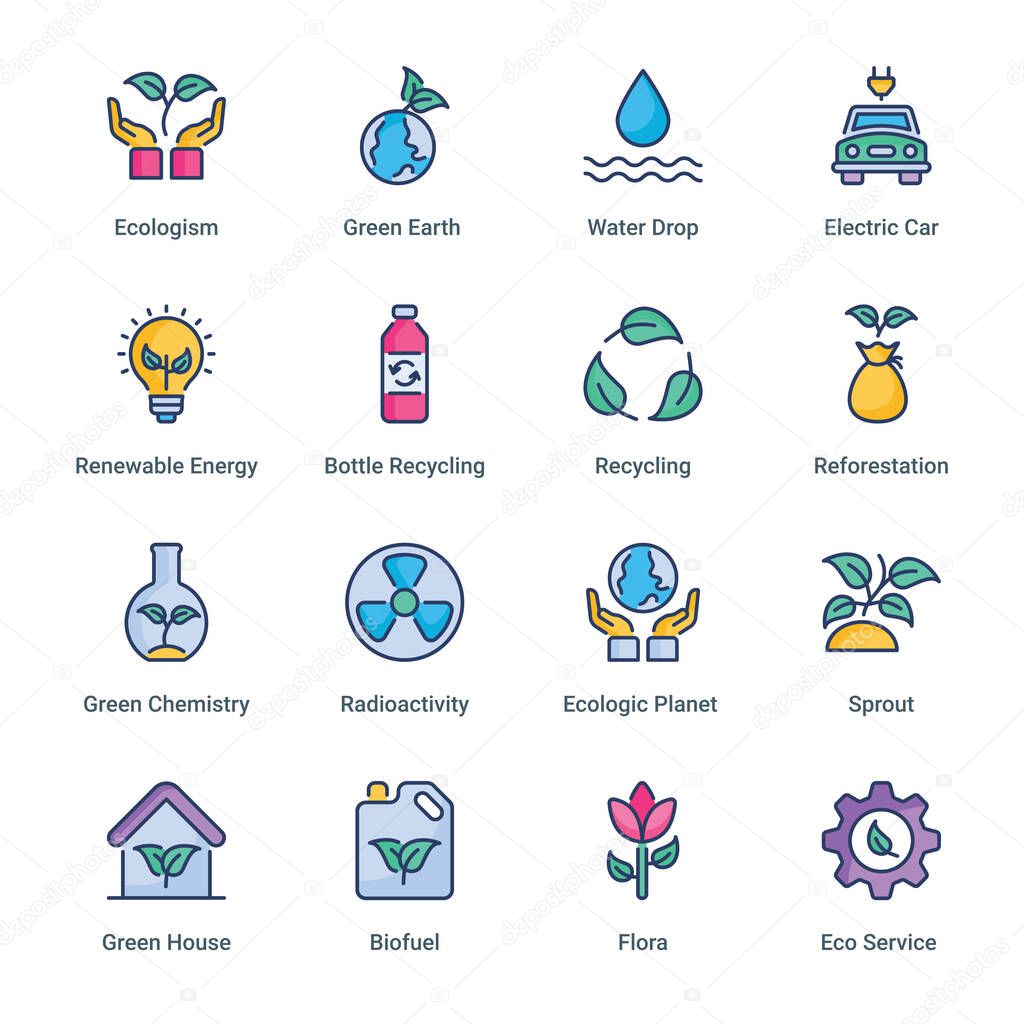  Ecology and Environmentalism Filled Line Icons - Vectors 