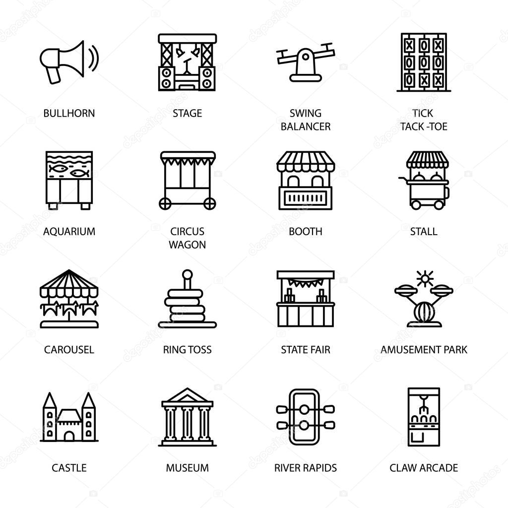 Tags Entertainment Industry and Amusement Park Outline Icons - Stroke - Vector