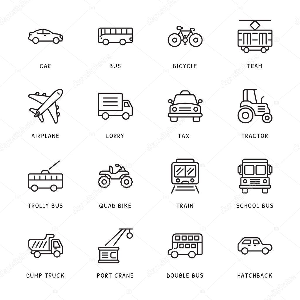 Transportation outline Icons - stroke, vector