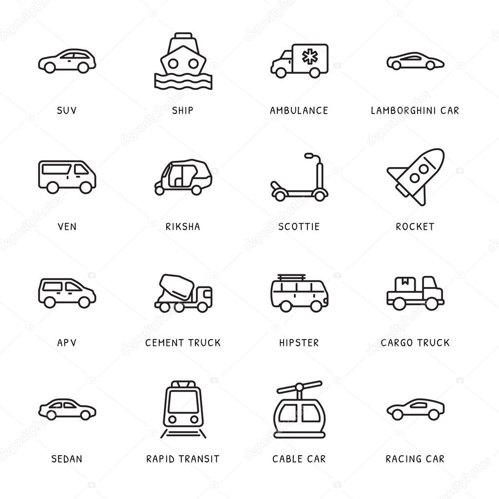 Transportation outline Icons - stroke, vector