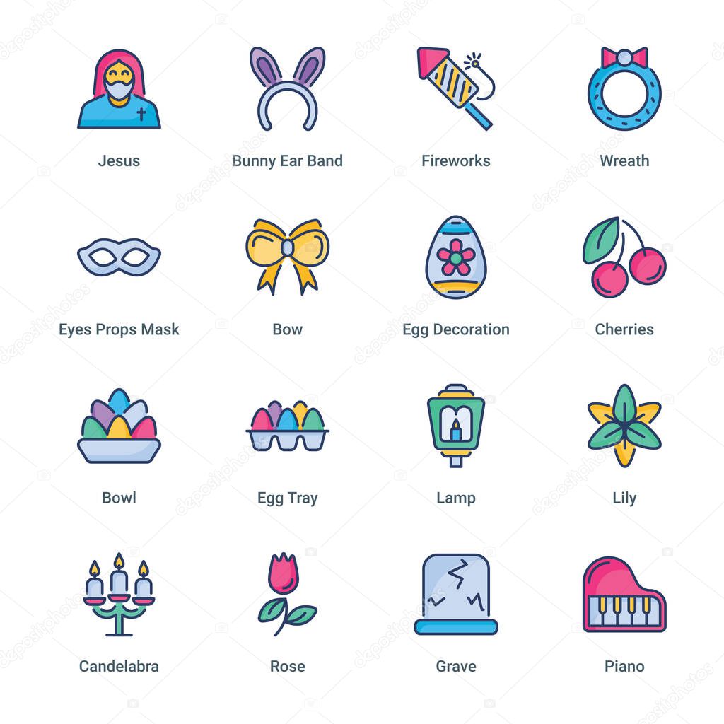 Easter filled line Icons - stroke, vector