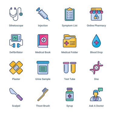 Healthcare and Medical filled line Icons - stroke, vector clipart