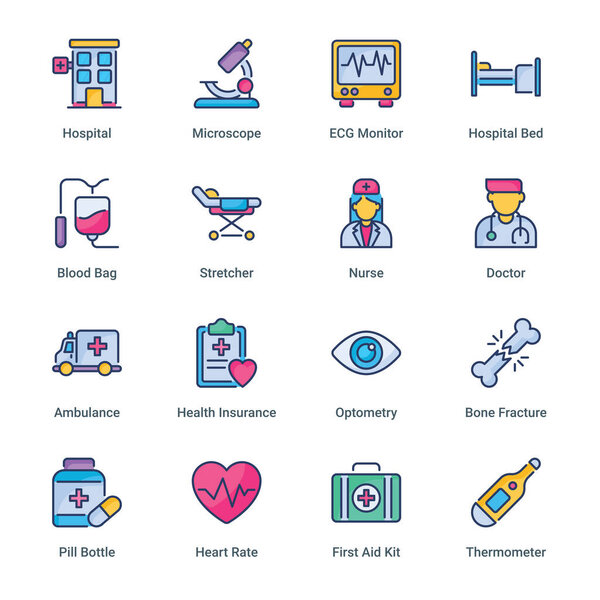 Healthcare and Medical filled line Icons - stroke, vector