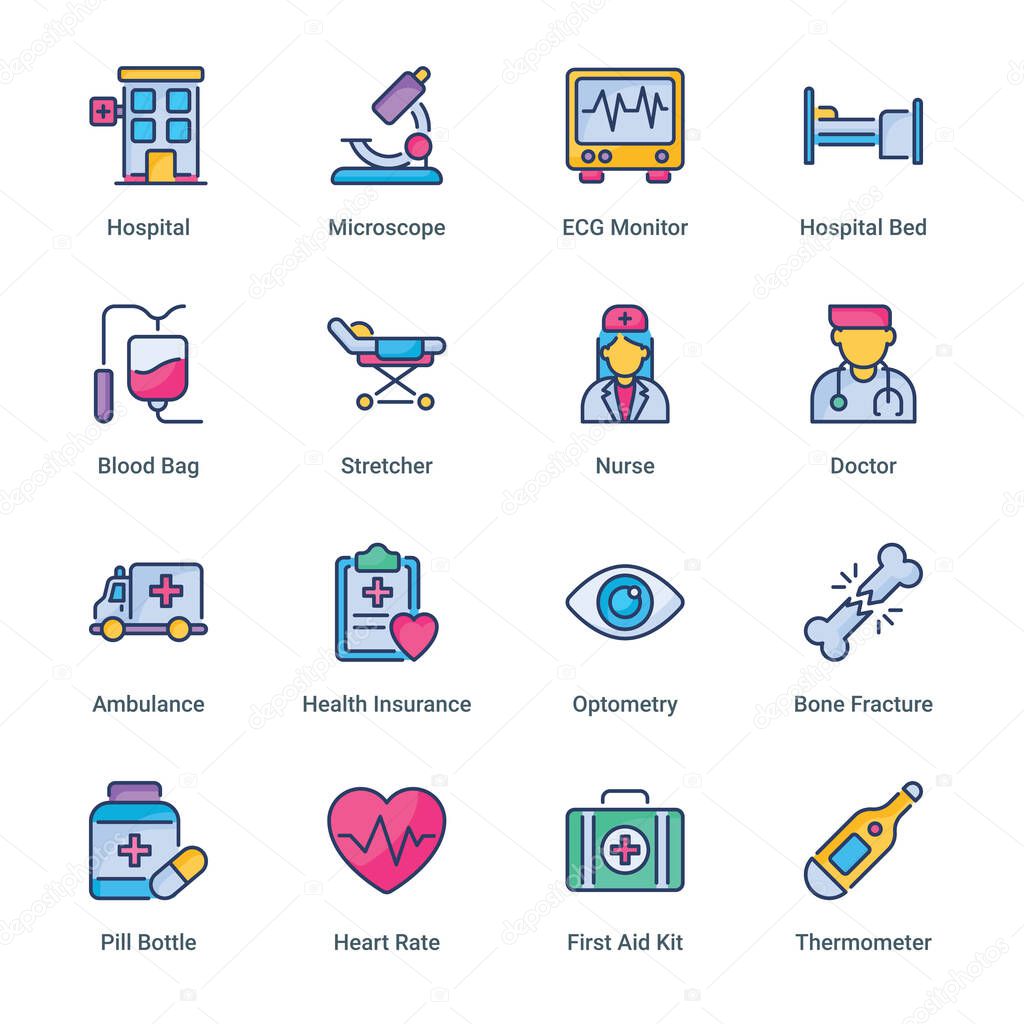 Healthcare and Medical filled line Icons - stroke, vector