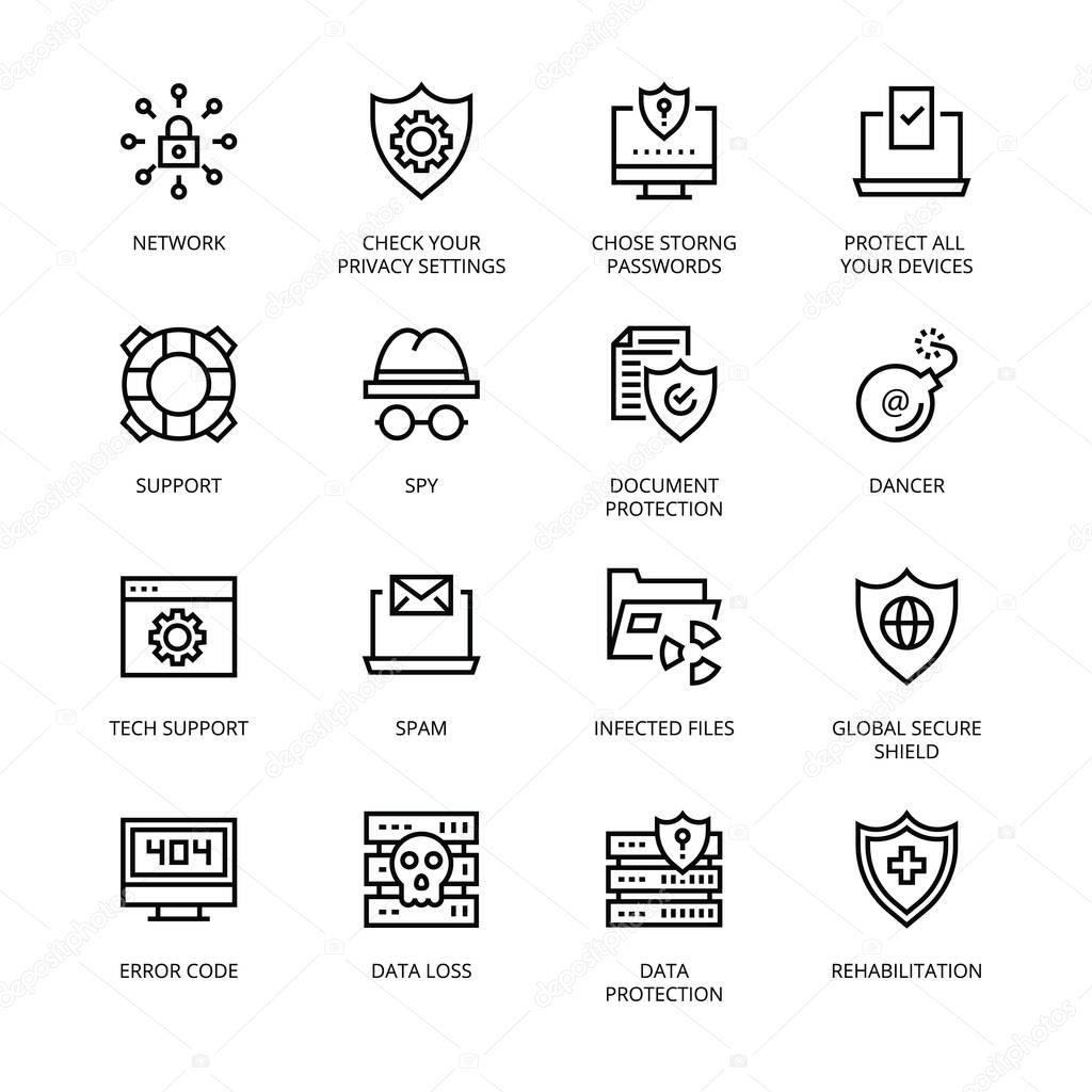 Cyber Security outline Icons - stroke, vector