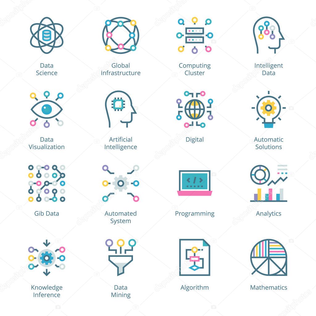 Data Science filled line Icons 