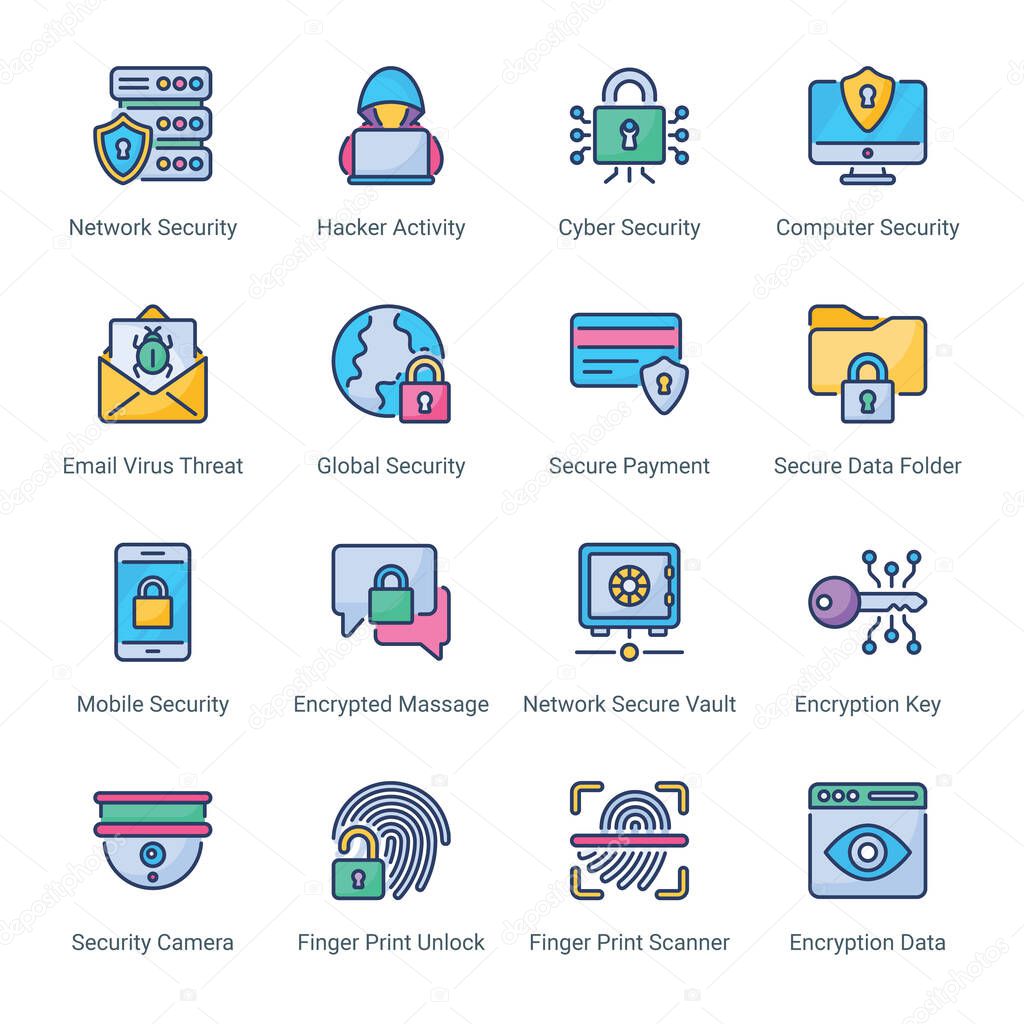 Security filled line Icons - stroke, vector