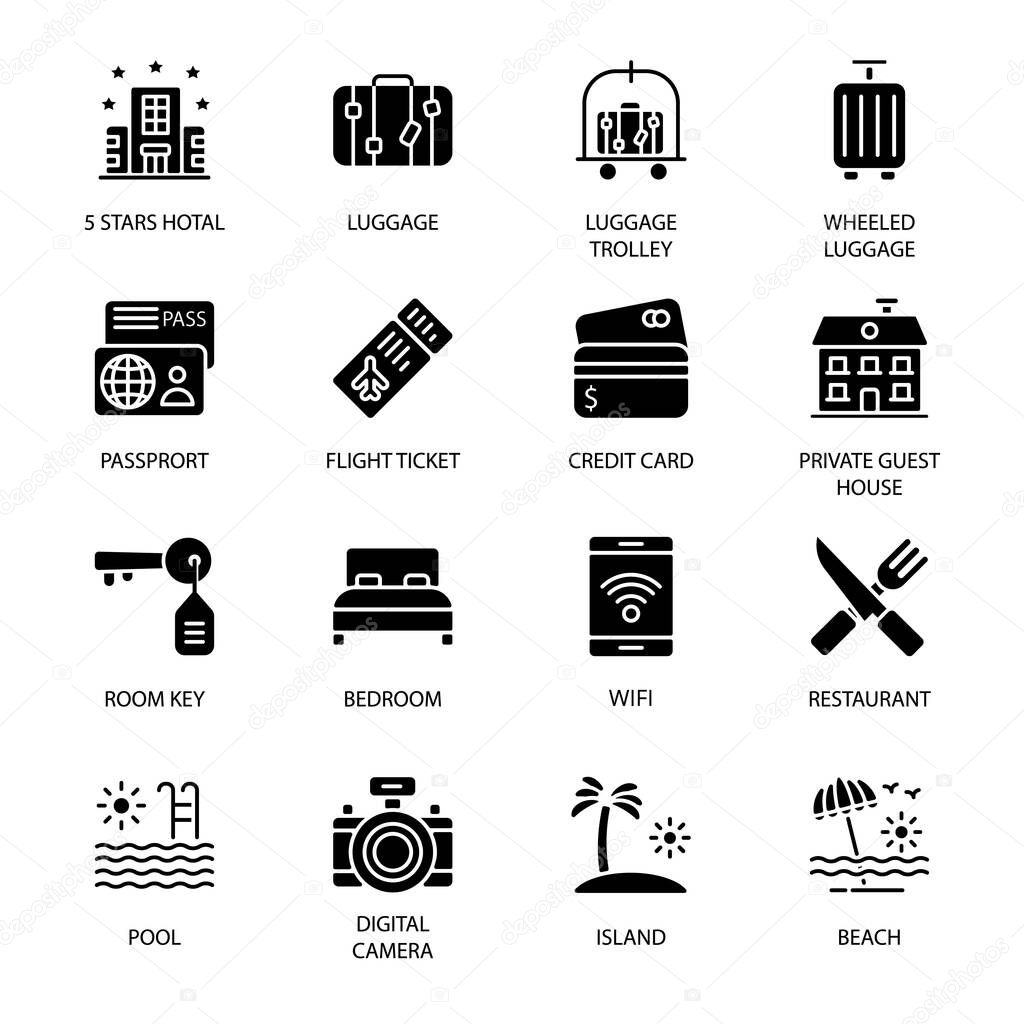 Travel, Vacation and Famous Landmarks glyph Icons 