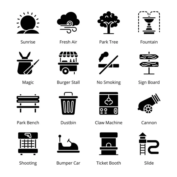 Ícones Glifo Parque Diversões Vetores —  Vetores de Stock