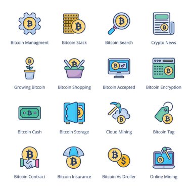 Bitcoin Madencilik Hat Simgeleri - felç, vektör
