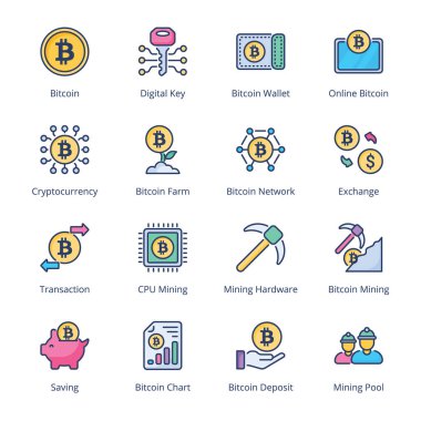 Bitcoin Madencilik Hat Simgeleri - felç, vektör