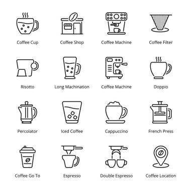 Coffee Shop outline Icons - stroke, vector clipart