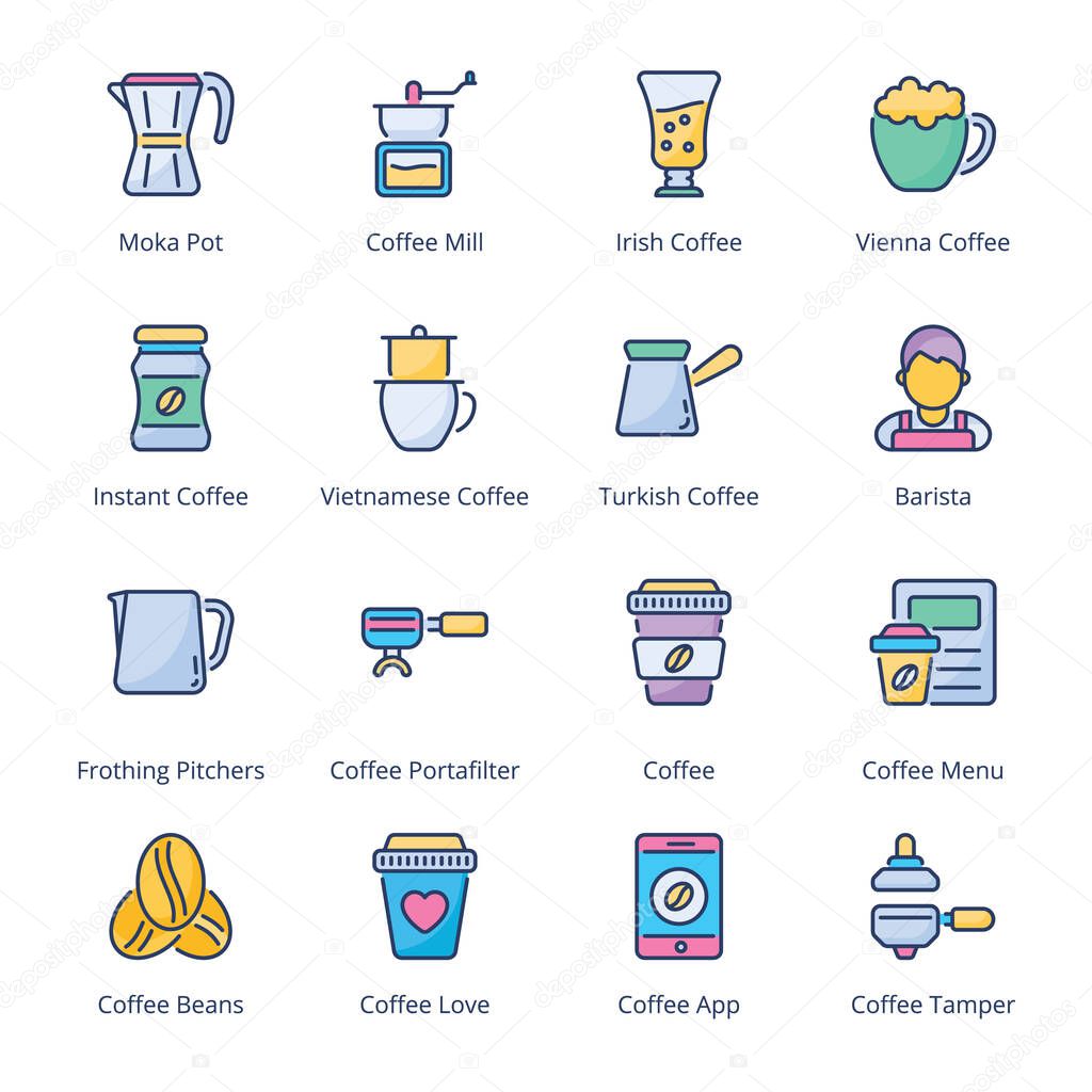 Coffee Shop filled line Icons - stroke, vector