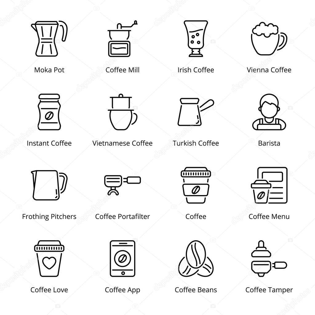 Coffee Shop outline Icons - stroke, vector