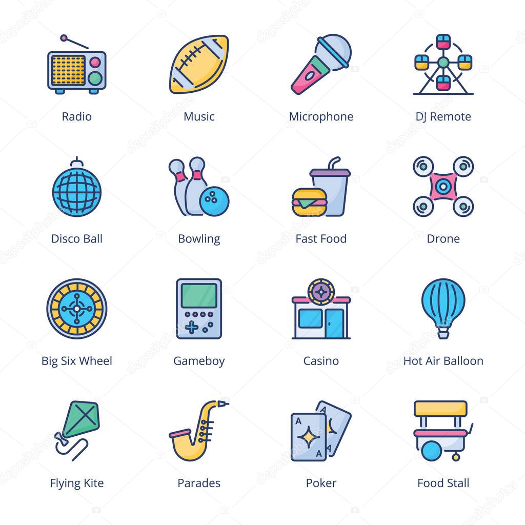 Entertainment filled line Icons - stroke, vector