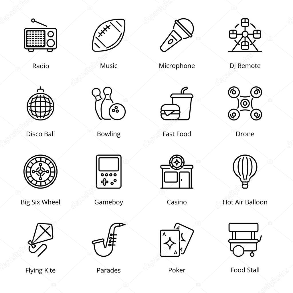 Entertainment outline Icons - stroke, vector
