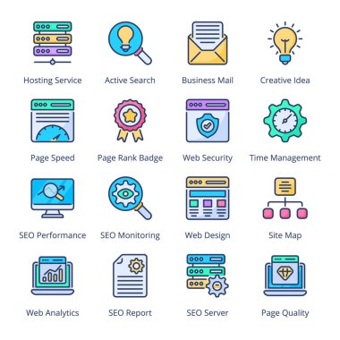 Web ve SEO doldurulmuş satır simgeleri - vuruş, vektör