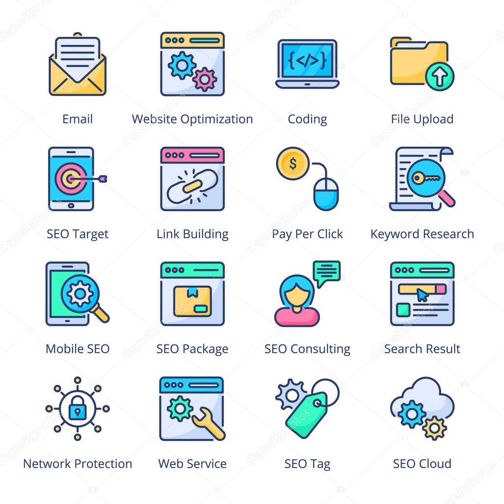 Web and SEO filled line Icons - stroke, vector