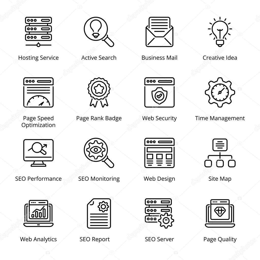 Web and SEO outline Icons - stroke, vector