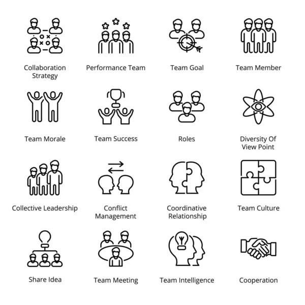 Teamwork Outline Icons Stroke Vector — Stock Vector
