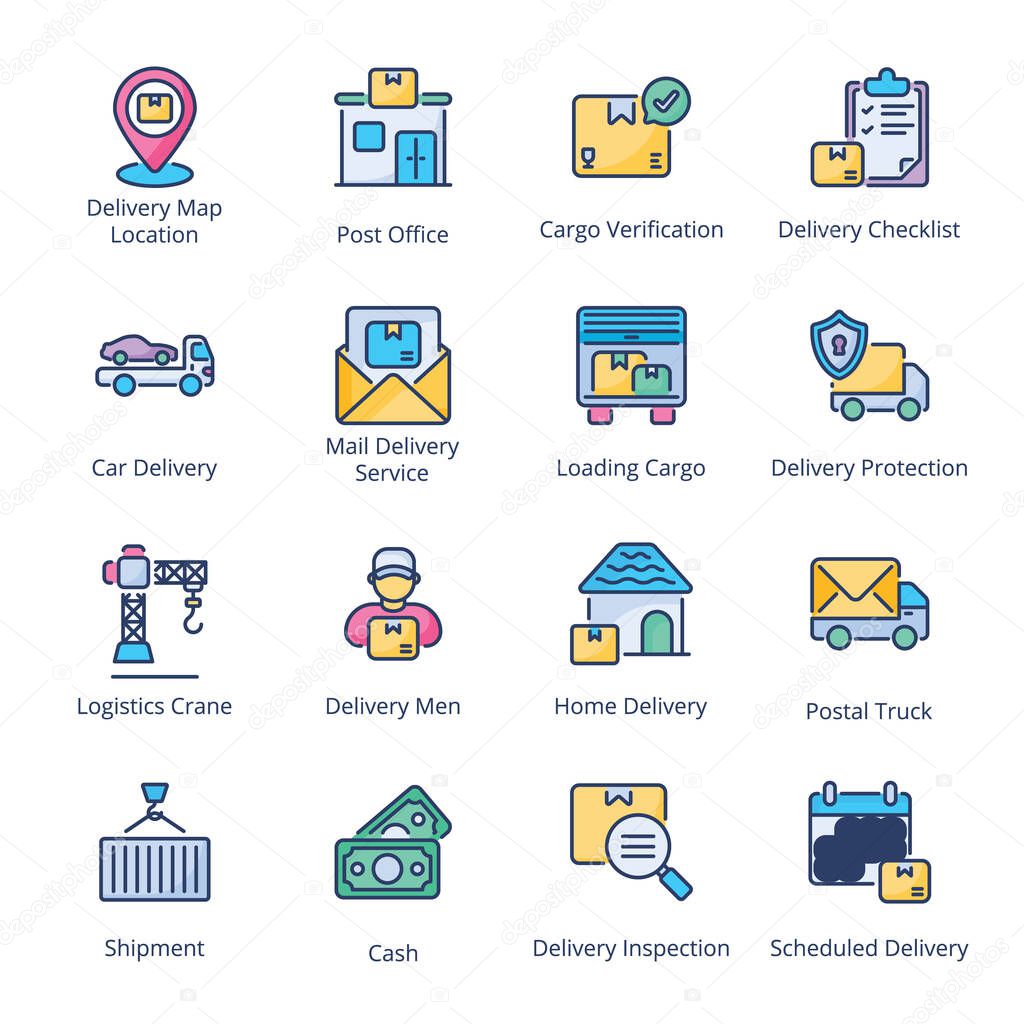 Delivery, Shipping and Logistics filled line Icons - stroke, vector