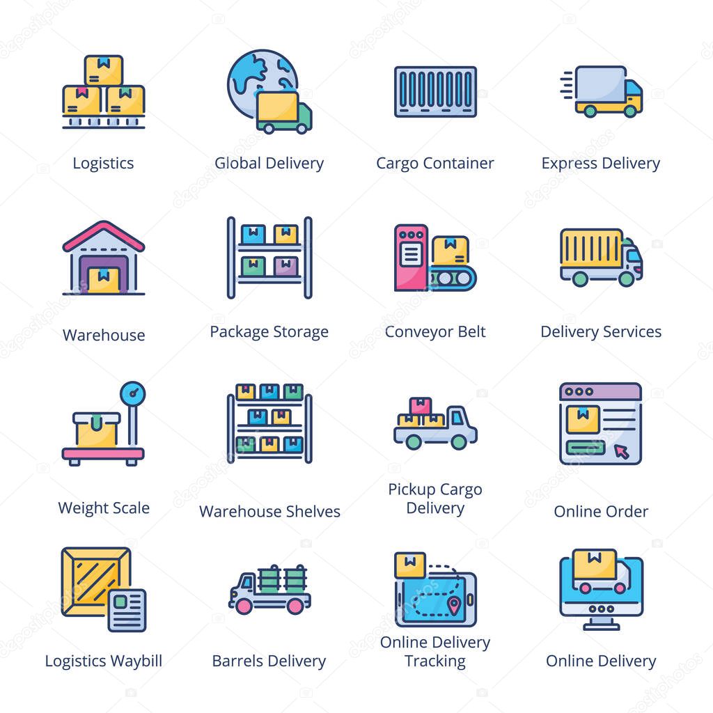 Delivery, Shipping and Logistics filled line Icons - stroke, vector