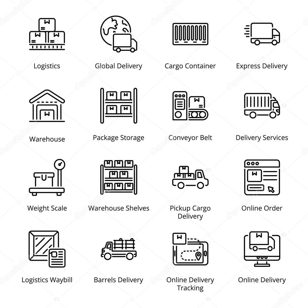 Delivery, Shipping and Logistics outline Icons - stroke, vector