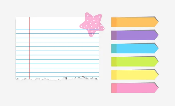 Papel Caderno Rasgado Com Fita Adesiva Estrela Índice Set Vector — Vetor de Stock