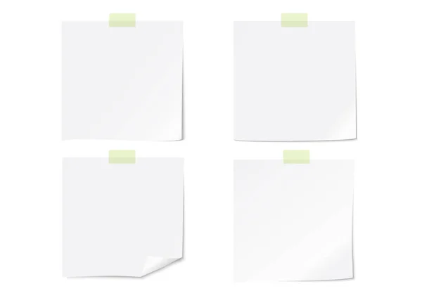白いポストノート紙が粘着テープで灰色の背景にセットされている ベクトルイラスト — ストックベクタ