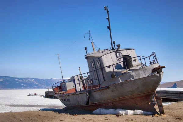 Old boat on the shore of lake Baikal
