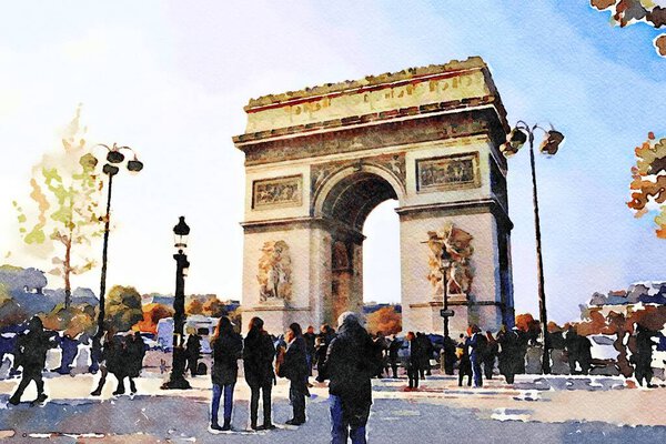 watercolor of the arc de triomphe in Paris