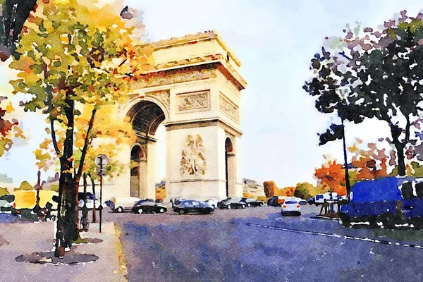 Aquarela do arco do triunfo em Paris — Fotografia de Stock