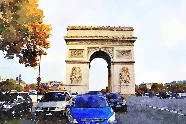 Aquarela do arco do triunfo em Paris — Fotografia de Stock