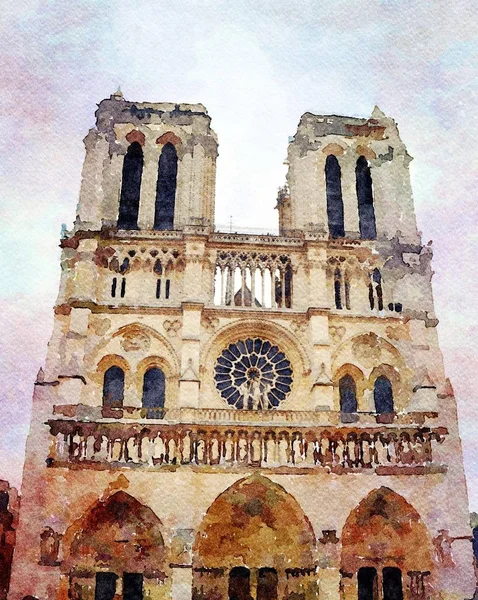 Aquarellen van de kerk van Notre Dame — Stockfoto