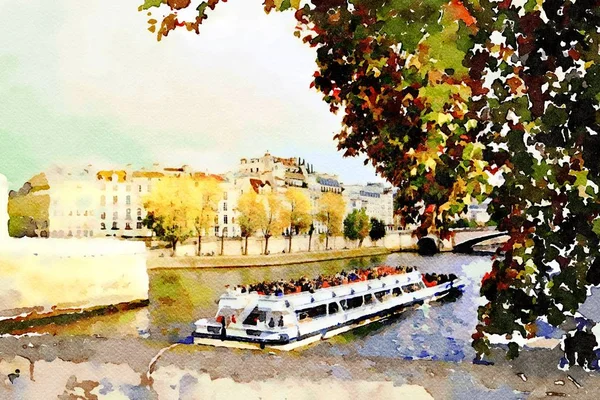 The tourist boat on the Seine — ストック写真