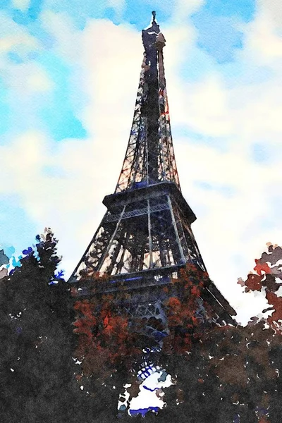 Torre Eiffel aquarela durante o dia — Fotografia de Stock