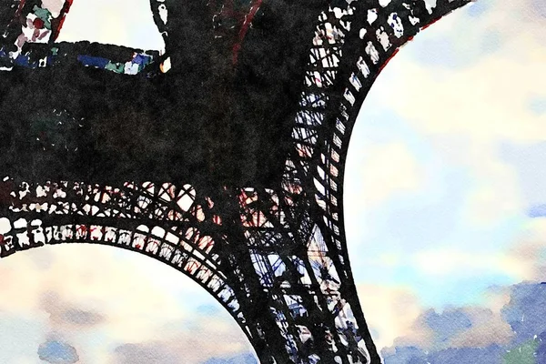 Aquarell der Arkaden am Fuße des Eiffelturms — Stockfoto