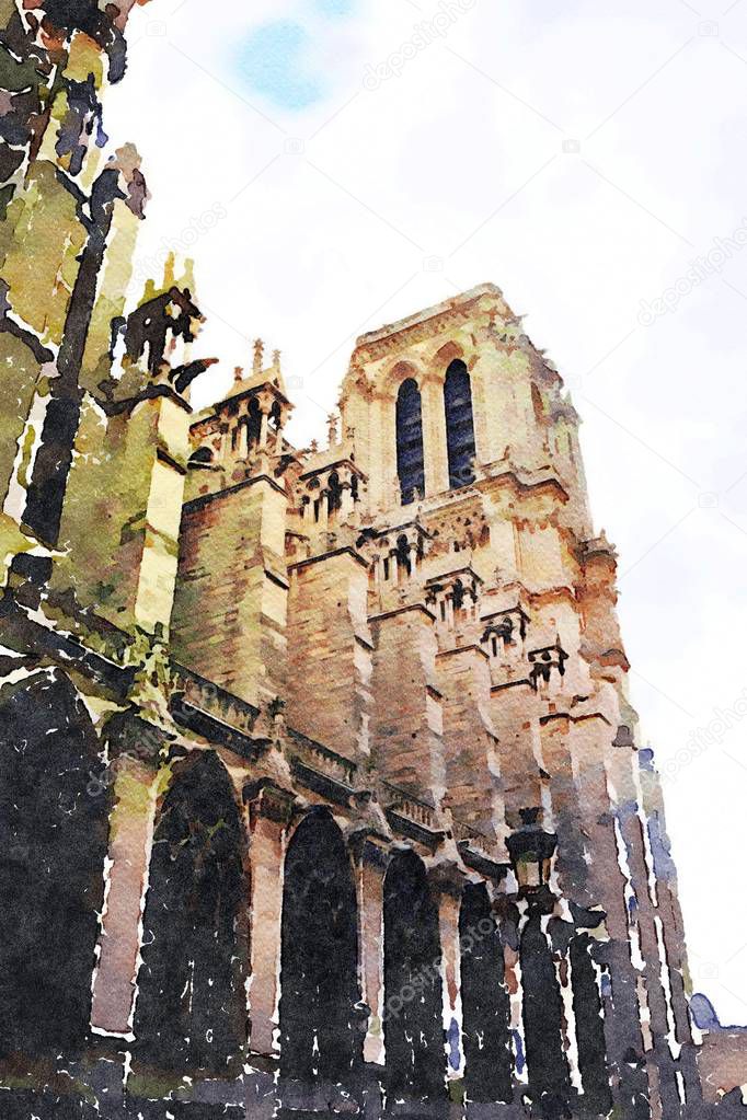 watercolors of the church of Notre Dame