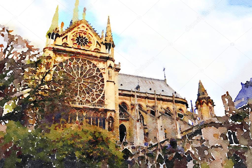 watercolors of the church of Notre Dame