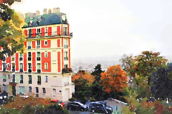 Egy történelmi épület homlokzata Párizs központjában — Stock Fotó