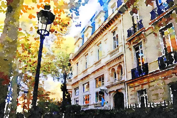 Paris 'in merkezindeki tarihi bir binanın cephesi.