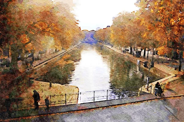 The walk on the Seine canals in Paris in the autumn — Stock Photo, Image