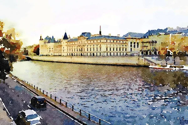 Paris Conciergerie 'nin köprülerinden görünen Seine.