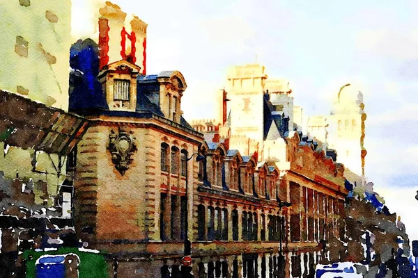 Paris sokaklarından birindeki tarihi binaların cepheleri.