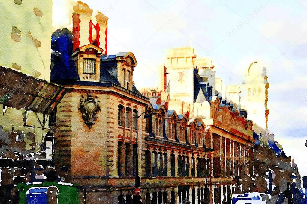 the facades of historic buildings in one of the streets of Paris